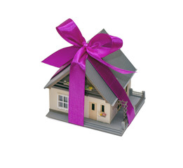 House as a gift to a violet ribbon