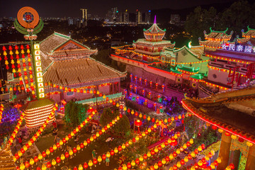 Beautifully lit-up Kek Lok Si temple in Penang during the Chines