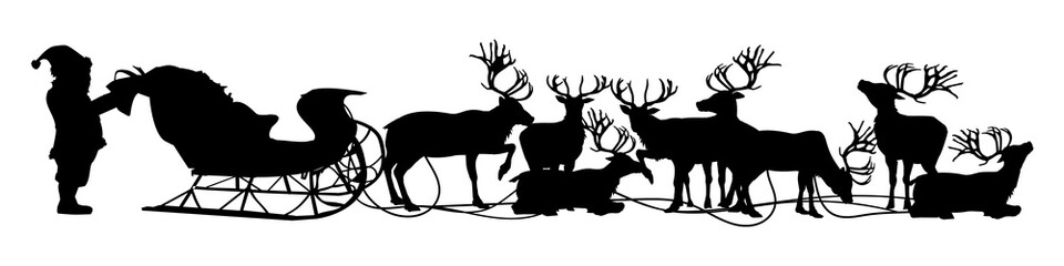 Christmas Background, Santa & his reindeer are preparing for their journey
