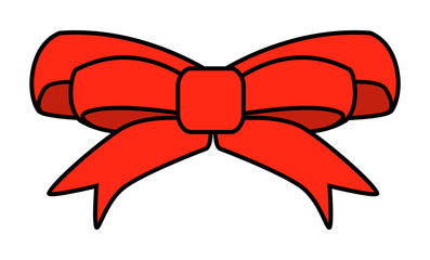red ribbon bow for christmas present symbol design. Vector illustration isolated on white background.