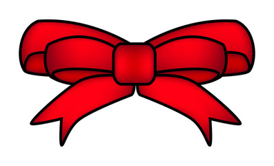 red ribbon bow for christmas present symbol design. Vector illustration isolated on white background.