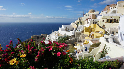 view over small oia village on santorini island