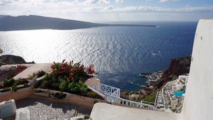 view over small oia village on santorini island