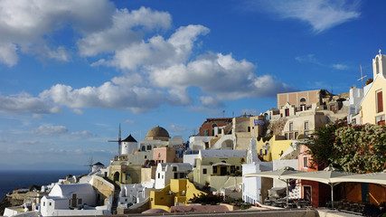 view over small oia village on santorini island