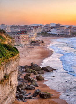 Sunset over Biarritz beach, France