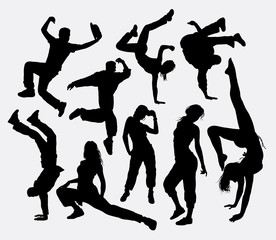 Freestyle dance, male and female action silhouette. Good use for symbol, logo, web icon, mascot, game elements, or any design you want. Easy to use, edit, or change color.
