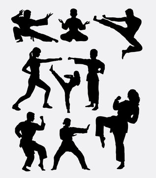 Martial art training. Man, woman, and kid. Good use for symbol, logo, web icon, mascot, game elements, or any design you want. Easy to use, edit, or change color.