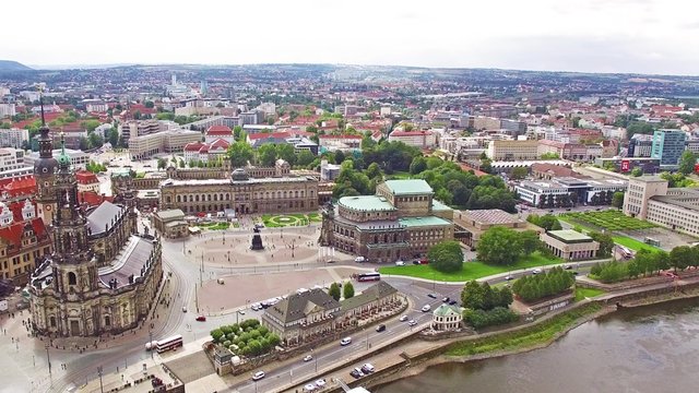 Theatre Square (Theaterplatz) in the historic center of Dresden,to the right-Katholische Hofkirche. Saxony, Germany.