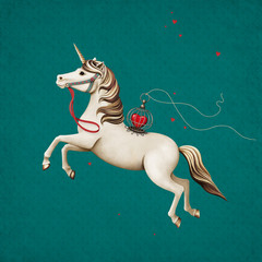 Postcard or poster with  circus performance horse with  heart in  cage © annamei