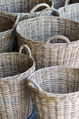 wicker baskets are sold at the village market