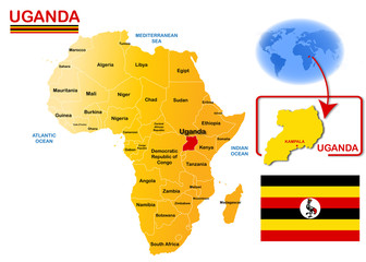 Uganda, map and flag
