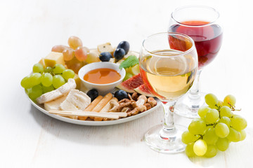 glasses with wine and snacks