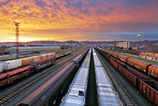Fototapeta Train freight - Cargo railroad industry