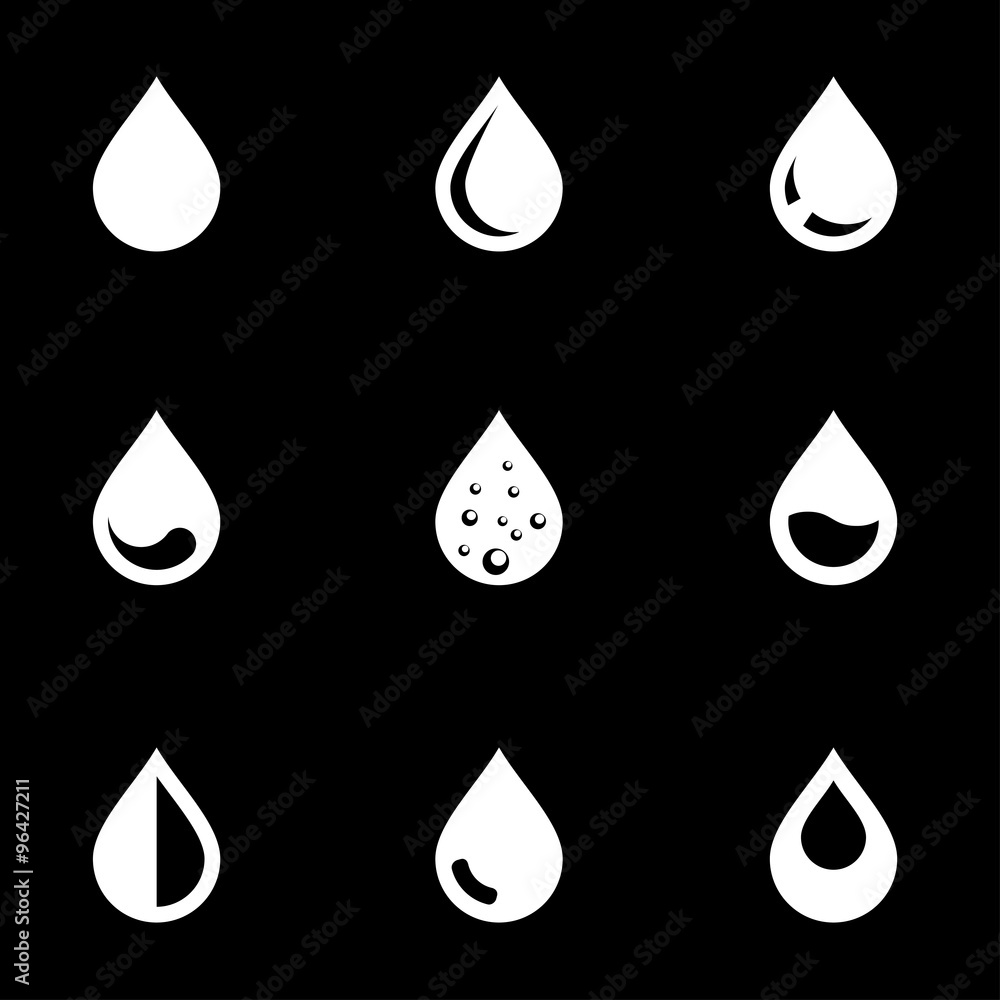 Wall mural vector white drop icon set. drop icon object, drop icon picture, drop icon image - stock vector