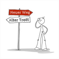 Strichmännchen Neuer Weg - Alter Trott Wegweiser gemalt Pfeil Comic Illustration Routine Veränderung