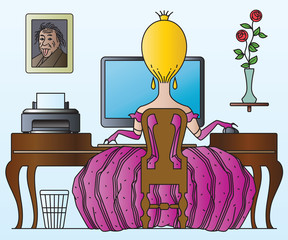 Vector stock illustration. Princess working at the computer.