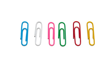 colorful paper clips isolated on white background