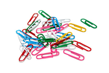 colorful paper clips isolated on white background