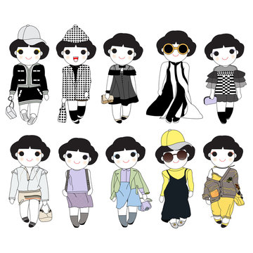 Trendy Fashion Autumn-Winter Wonder Girls Character Set illustration