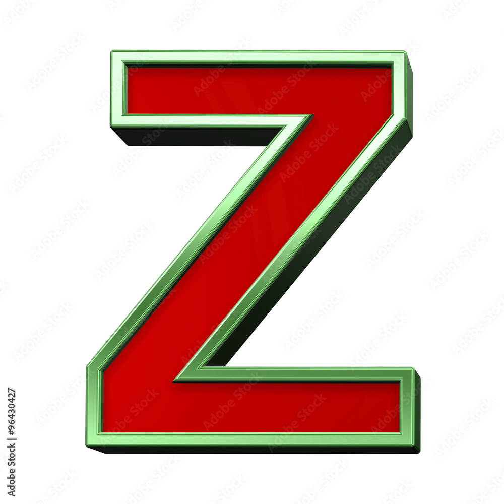Fototapete one letter from red glass with green frame alphabet set, isolated on white. computer generated 3d ph