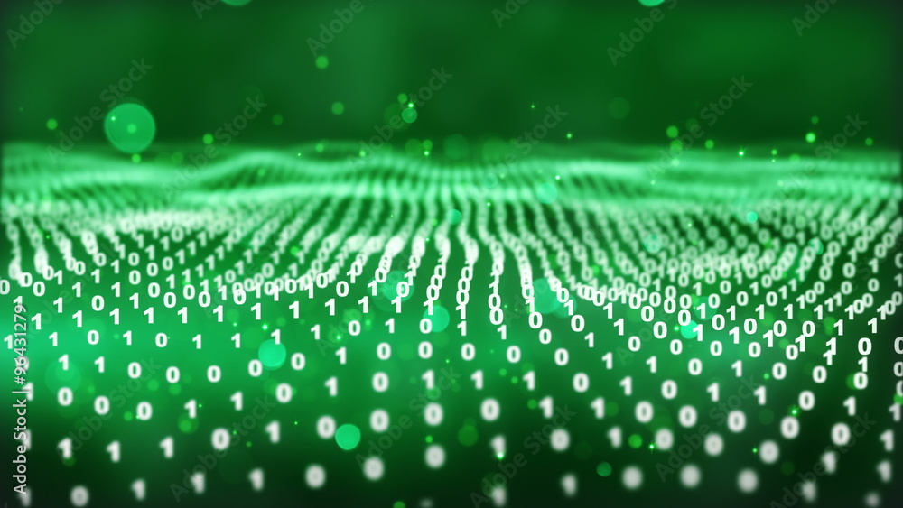 Poster digital binary symbols flowing loopable 4k (4096x2304)