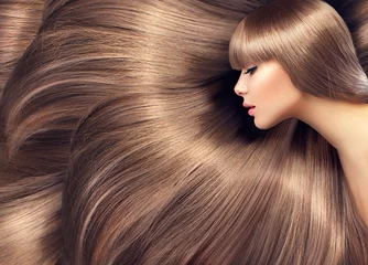 Fototapete Friseur Schönes Haar. Schönheitsfrau mit glänzenden langen Haaren als Hintergrund