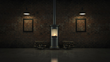 Wood burning stove in bedroom