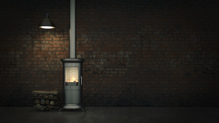Wood burning stove in bedroom