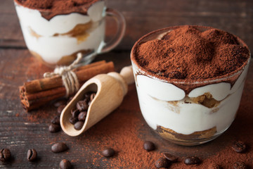 Tiramisu in a glass cup