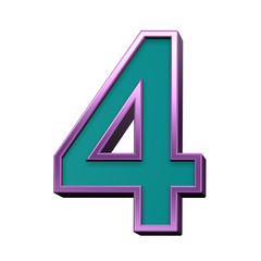 One digit from blue glass with purple frame alphabet set, isolated on white. Computer generated 3D photo rendering.