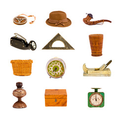 various vintage objects and tools isolated