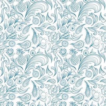 Tropical Outline Vector Pattern