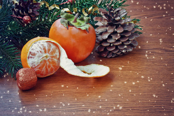 Christmas background, persimmon and tangerine