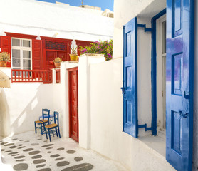 typical greek architecture in Mykonos island, Greece