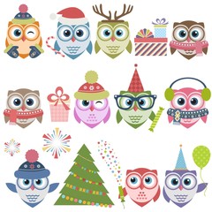 Set of Christmas owls
