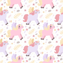 Unicorns seamless vector pattern (pastel colors)