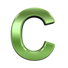 One letter from shiny green alphabet set, isolated on white. Computer generated 3D photo rendering.