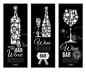 Wine bar menu card....Banners set vector illustration.