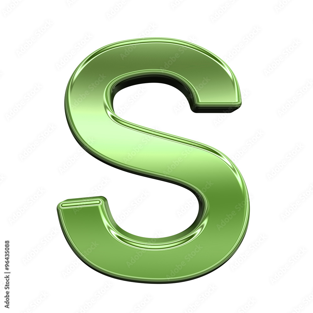 Fototapete one letter from shiny green alphabet set, isolated on white. computer generated 3d photo rendering.