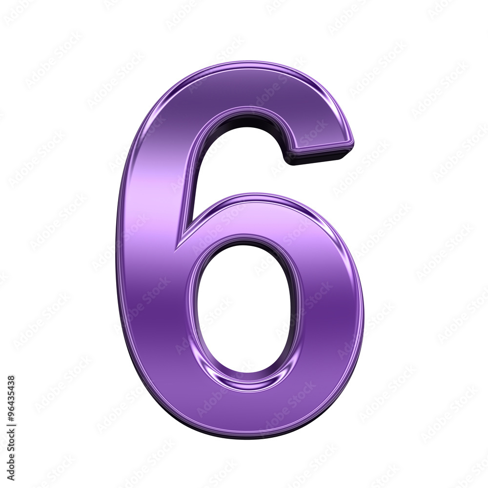 Fototapete one digit from shiny purple alphabet set, isolated on white. computer generated 3d photo rendering.