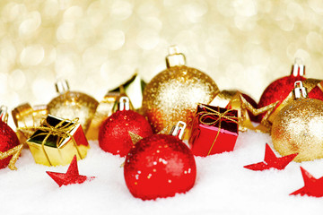 Christmas decorations in snow