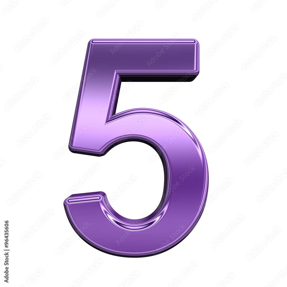 Fototapete one digit from shiny purple alphabet set, isolated on white. computer generated 3d photo rendering.