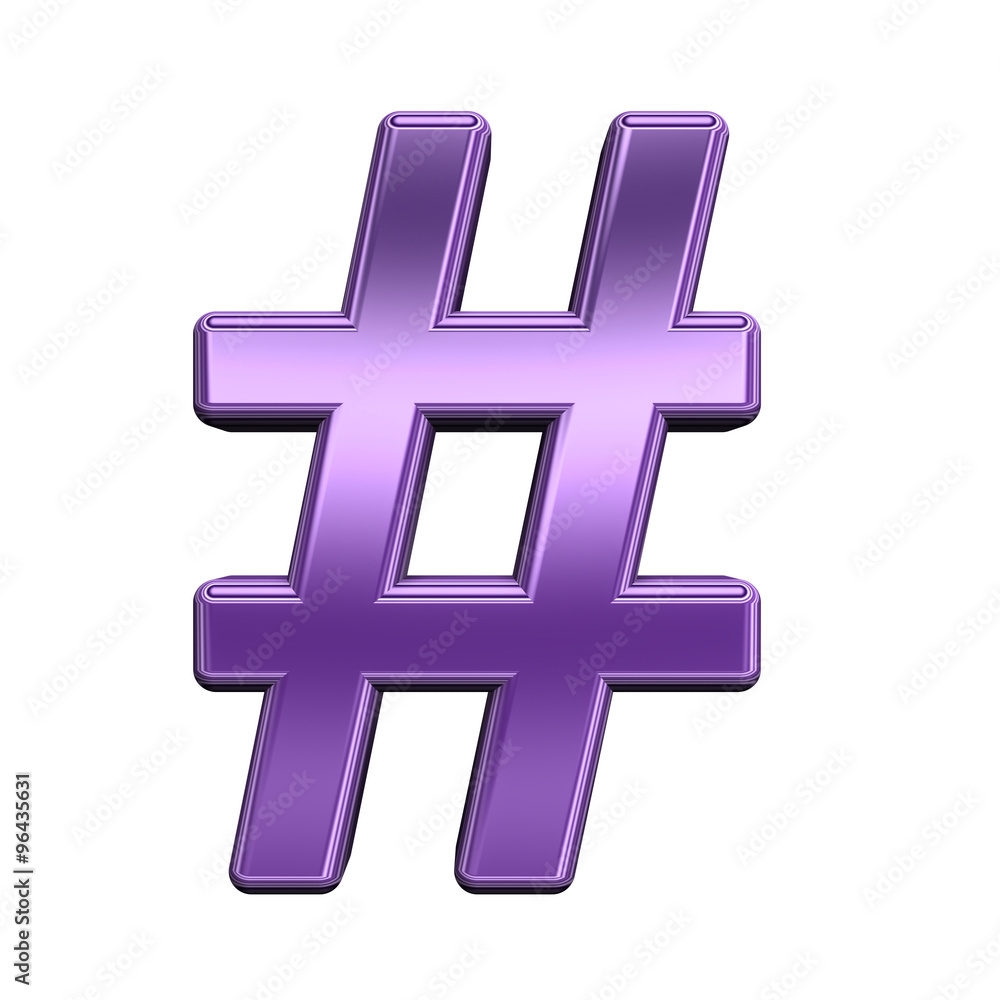 Fototapete number mark from shiny purple alphabet set, isolated on white. computer generated 3d photo rendering