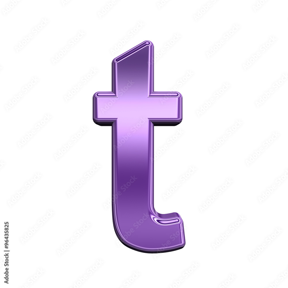 Fototapete one lower case letter from shiny purple alphabet set, isolated on white. computer generated 3d photo