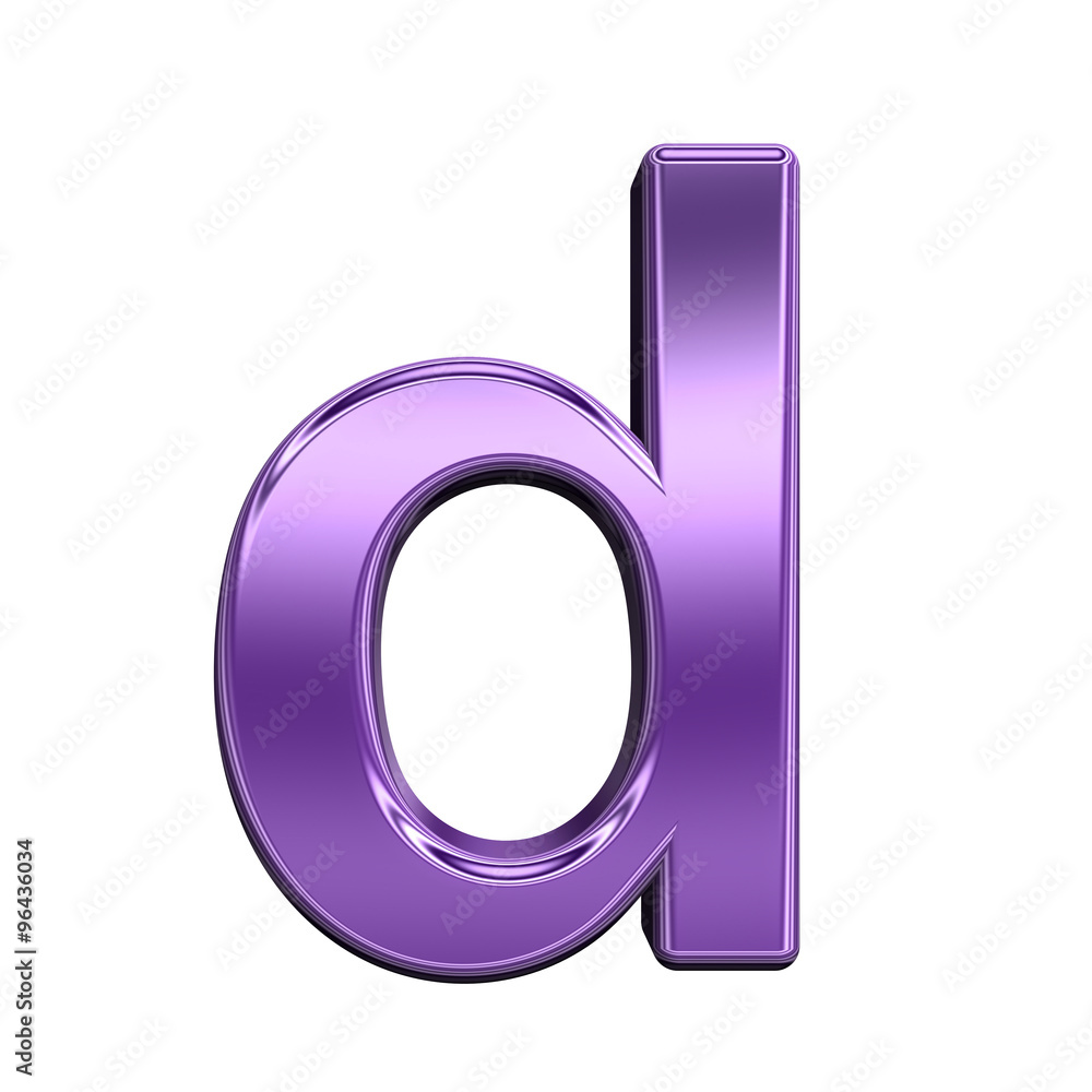 Fototapete one lower case letter from shiny purple alphabet set, isolated on white. computer generated 3d photo