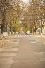 Empty street in old town: beautiful autumn view