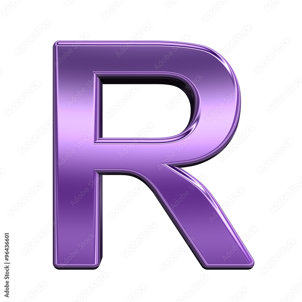 Fototapete one letter from shiny purple alphabet set, isolated on white. computer generated 3d photo rendering.