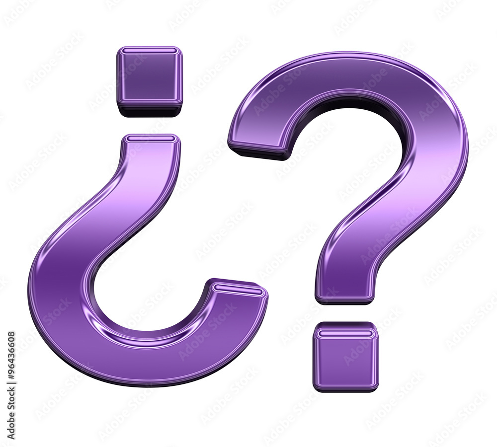 Fototapete question mark from shiny purple alphabet set, isolated on white. computer generated 3d photo renderi