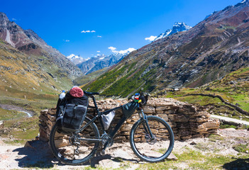 Naklejka na ściany i meble Bike in Himalayas mountains, North India 