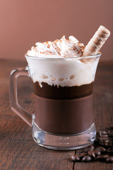 hot chocolate on wooden background